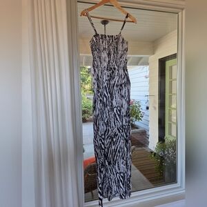 Cyn By Cynthia Mehra Zebra Print One Size Cover Up Spahhetti Strap Maxi Dress